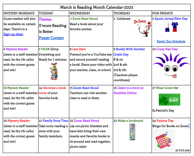 March Reading Month 2023 Miller Elementary