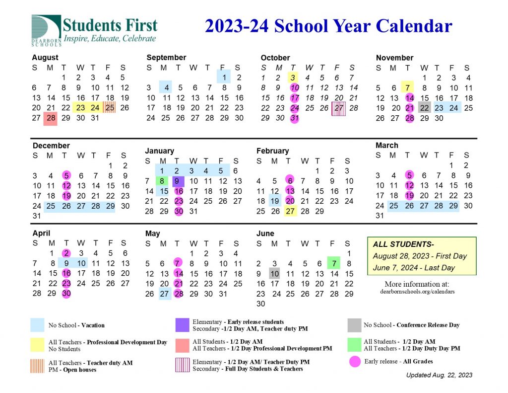Graphic of 2023-24 district calendar
