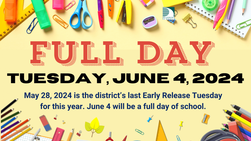 No Early Release on Tuesday- School ends at 3:55pm