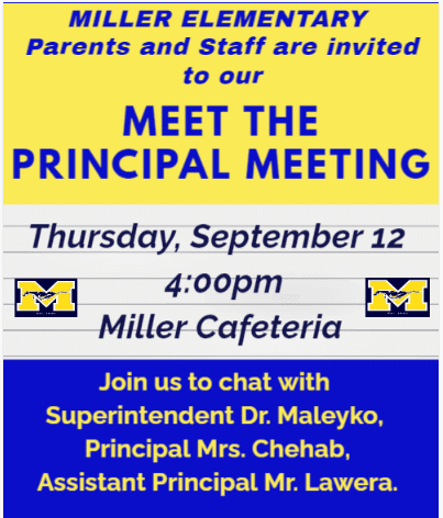 Meet the Principal Meeting- Thursday, September 12 at 4:00pm