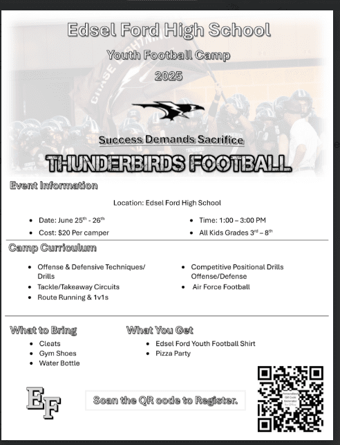 Youth Football Camp – @ Edsel Ford High School…