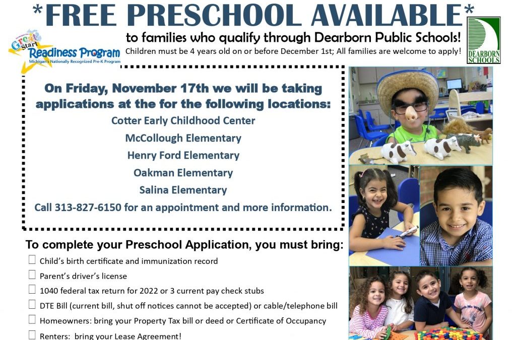 GSRP free preschool holding enrollment event at Cotter on Nov. 17