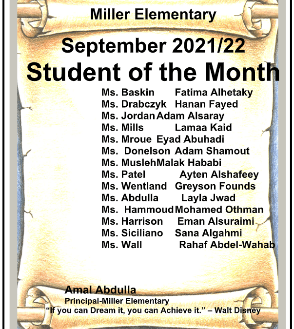 Congratulations Students of the Month